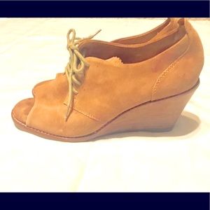 Tan Peep Toe Suede Wedge Size 8.5